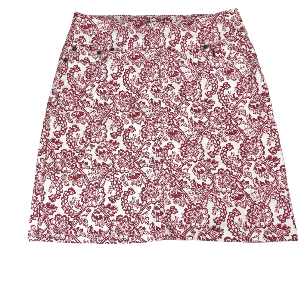 Chadwicks Women's Skirt Size 10 Red Floral Print A-Line Cotton Blend Pull On